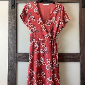 Lush - Maroon Floral Print Wrap Dress